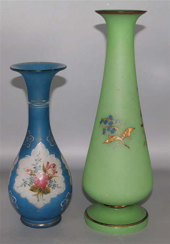 2 Victorian opaline glass vases